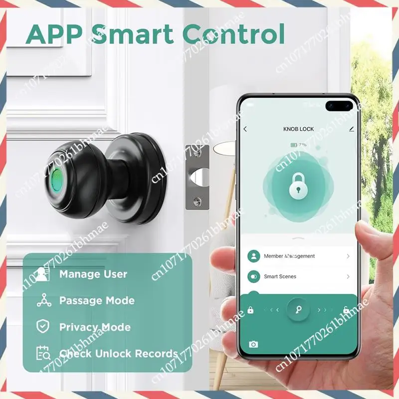 

-A21Z Fingerprint Door Lock Smart Door Knob,Tuya Door Lock Great For Bedrooms, Apartments Offices, Hotels + App Control 1Set