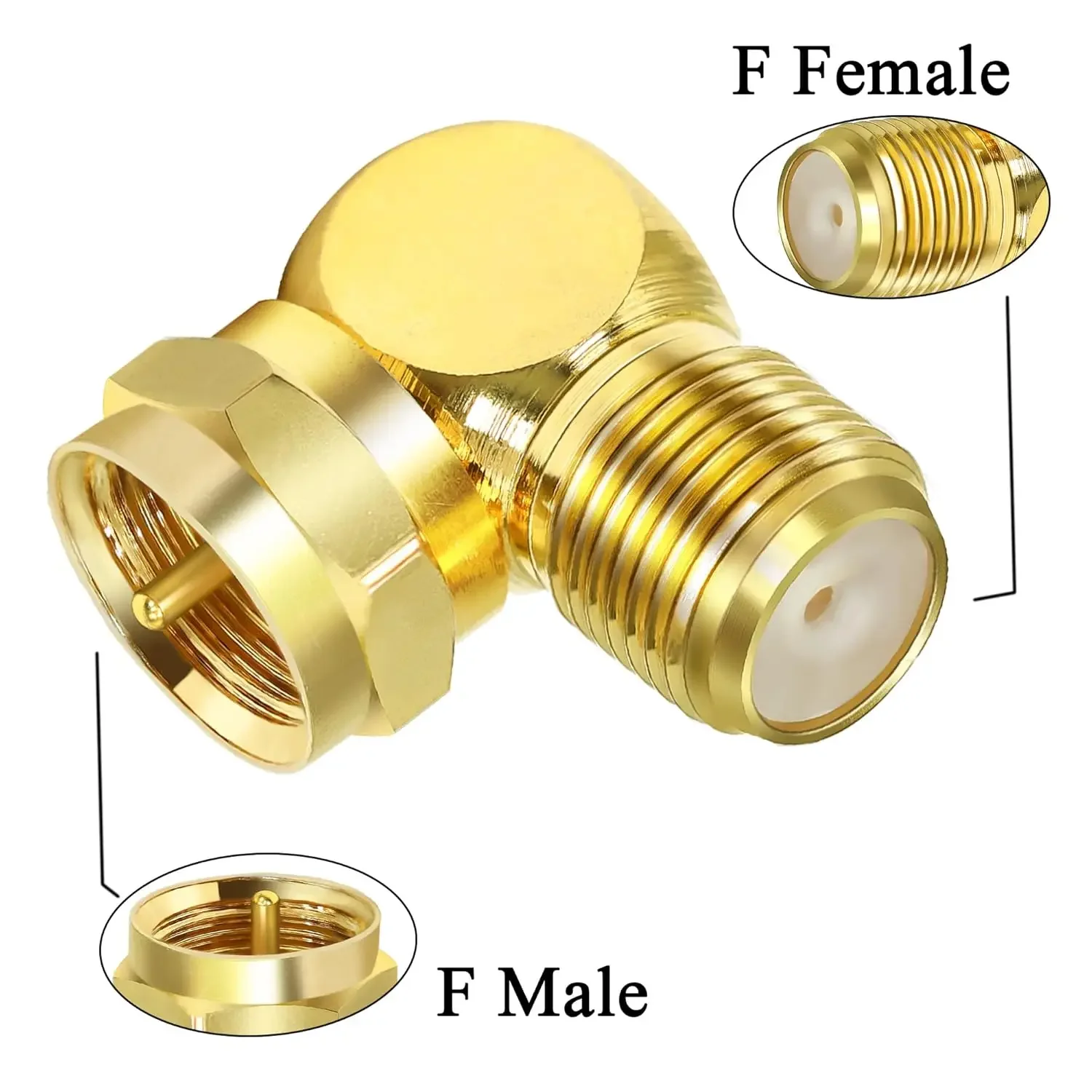 F Type Male to Female Right Angle Coax Adapter F Male to F Female 90 Degree RF Coaxial Connector Gold Plated for Wall Mounted