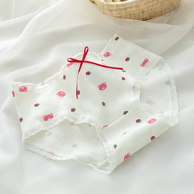 Damen unterwäsche Slips weibliche Cartoon Erdbeer bär Baumwolle Höschen Unterhose niedrige Taille Höschen Damen atmungsaktive Dessous
