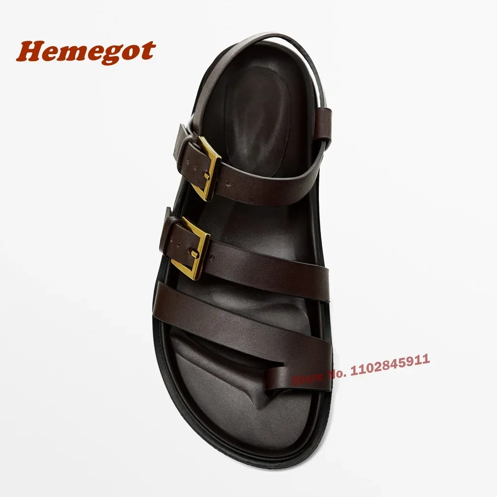 Buckle Slingback Brown Sandals Pinch Toe Flat with Casual Leather Women\'s Sandals Summer Gladiator Vacation Shoes Newest 2024