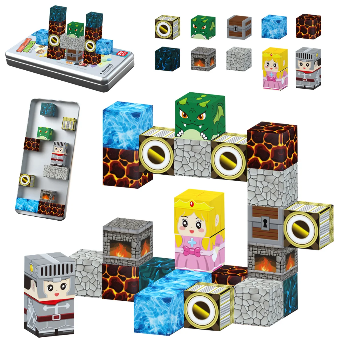 كتل مغناطيسية ذات طابع الجليد والنار - 27 قطعة كتل مغناطيسية لبناء قلعة الجليد والنار - ألعاب مغناطيسية للأطفال في عيد الميلاد