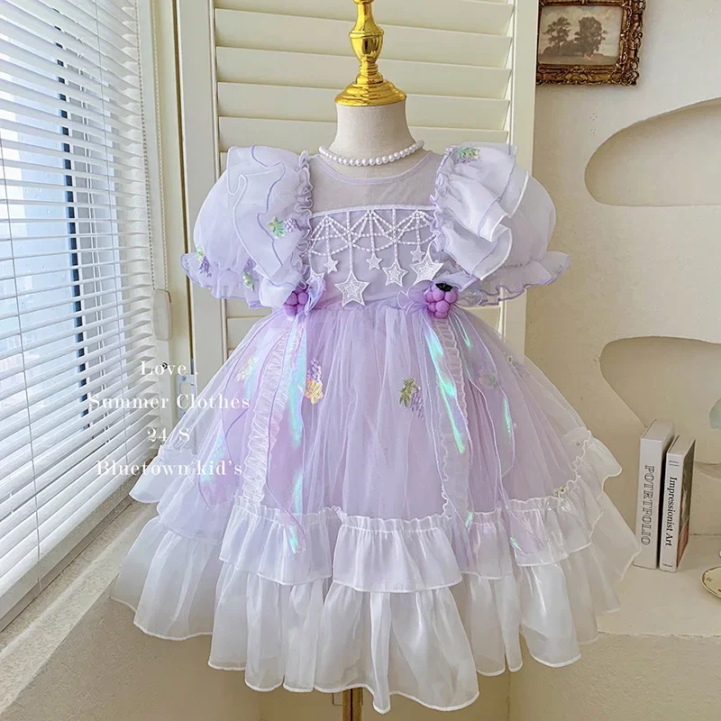 

2025girls' summer new fashion Lolita mesh bow star dress