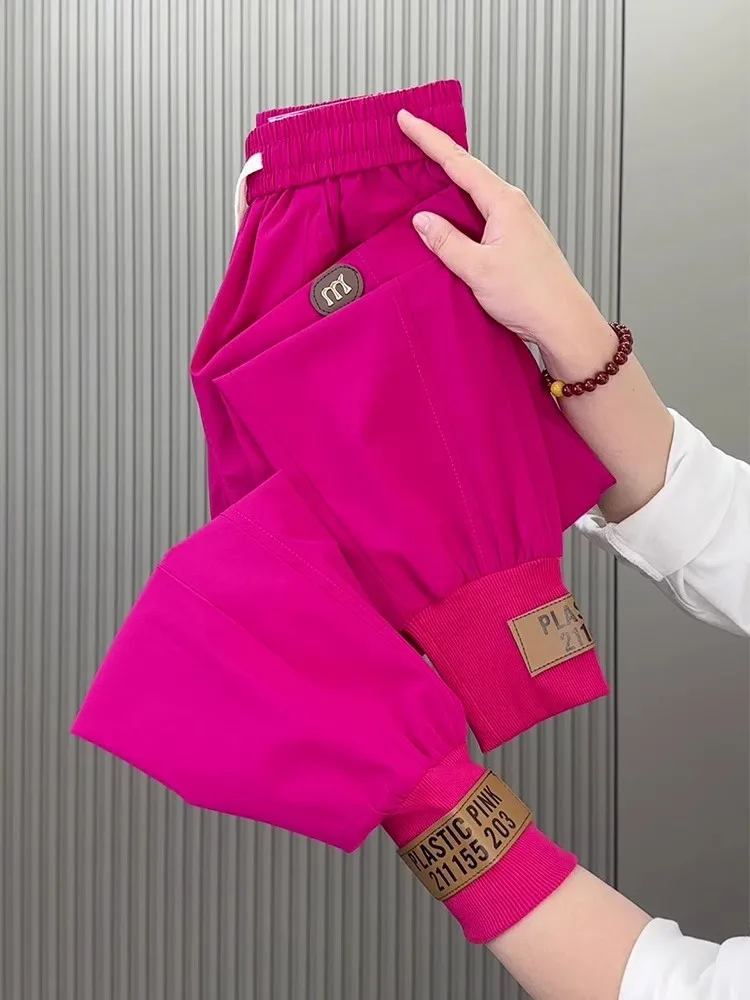 Été mince glace soie pantalon femmes pantalon 2025 nouveau pantalons décontractés taille élastique mode mince sarouel pantalon de sport femme