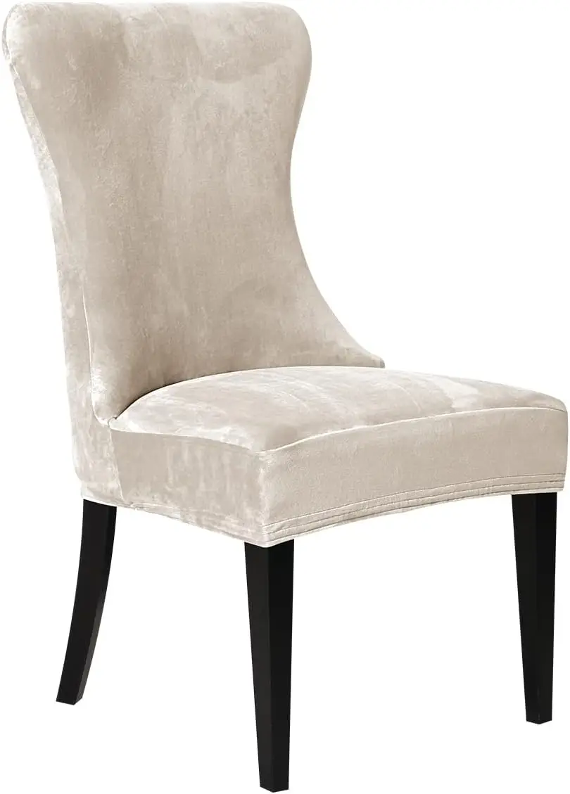 

Beige Velvet Wingba Chair Cover Slipcover Strength Removable Washable Reusable Arml Protector Cover For Dining Room Banquet