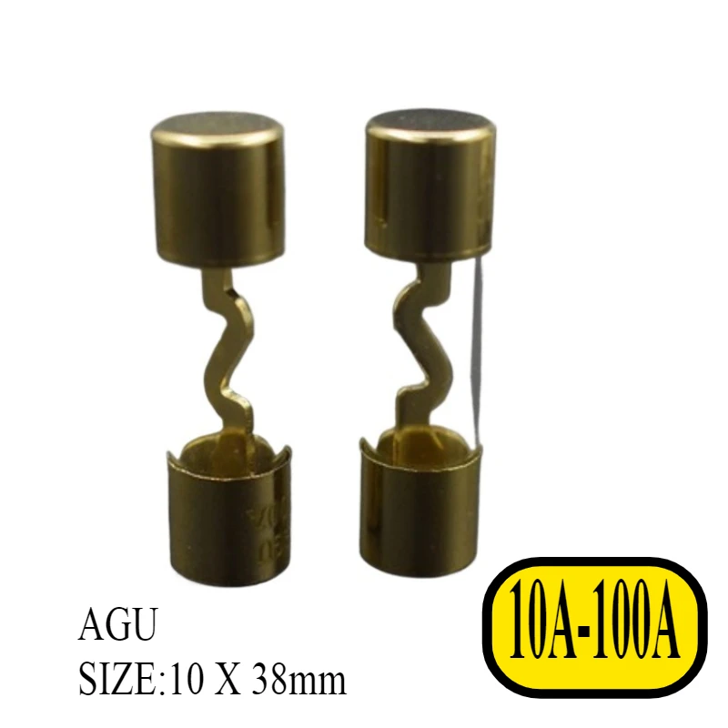 

5Pcs Packing AGU 10 X 38mm Glass Fuse, Tubular 10A 60A 80A100A Full Gold Plated 32V Car Audio Special Fuse