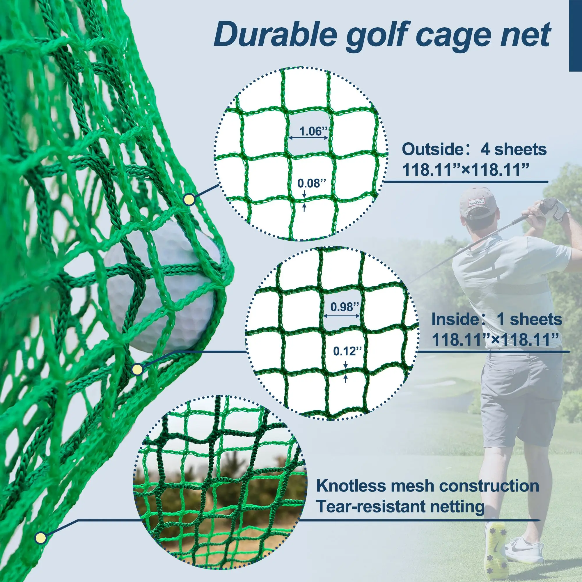 Gabbia per rete pratica golf 10X10X10FT con telaio in metallo Kit rete per colpire interni ed esterni