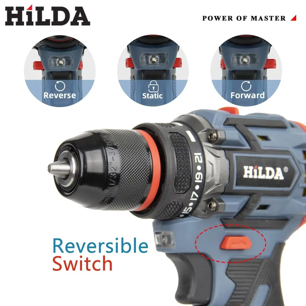 HILDA مثقاب كهربائي احترافي بدون فرش أداة عارية محمولة - مريحة ومتينة بسرعتين تناسب بطارية ماكيتا 21 فولت