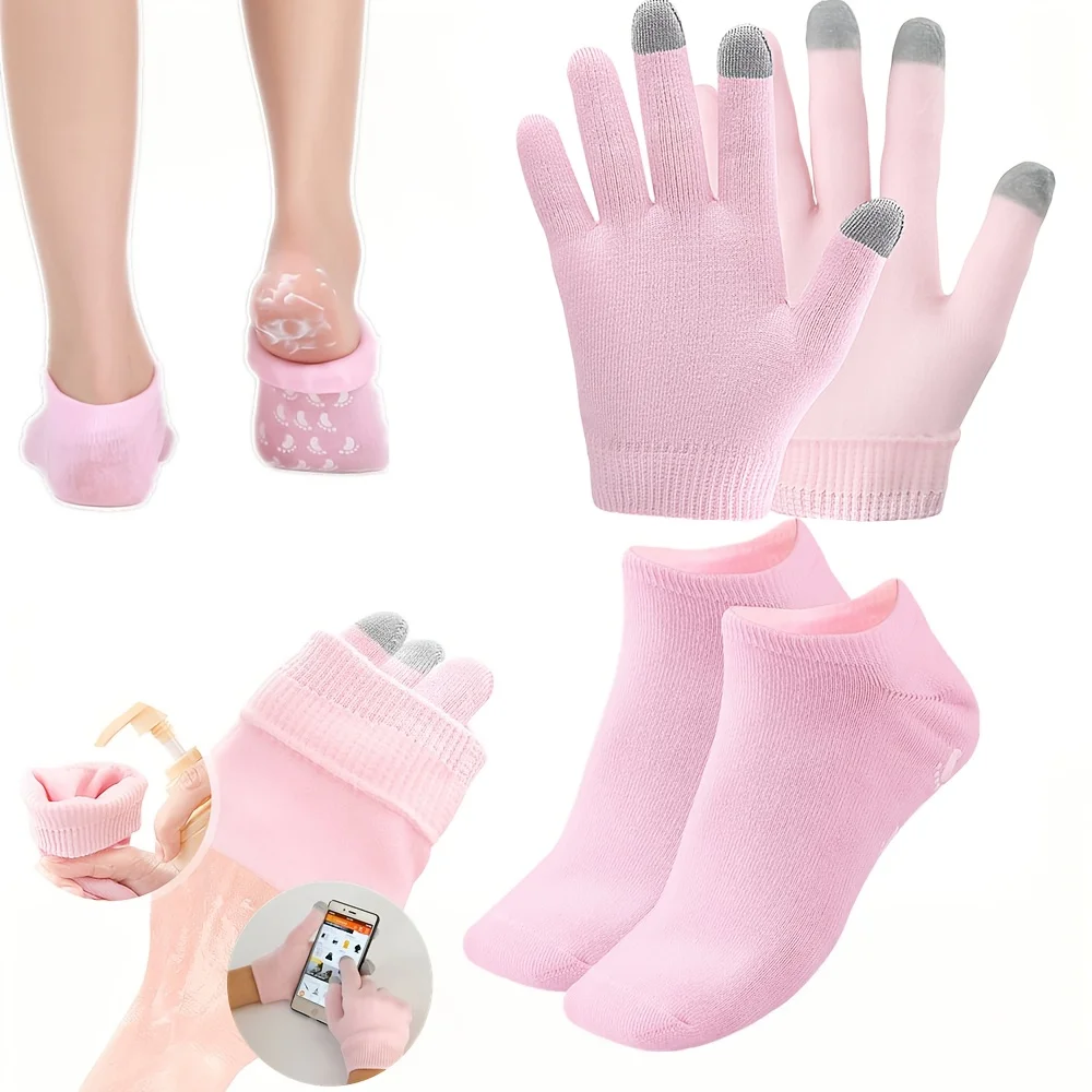 زوج من قفازات الترطيب التي تعمل باللمس زوج من غطاء القدم المرطب أدوات مفيدة للعناية اليومية باليدين والقدم في الخريف