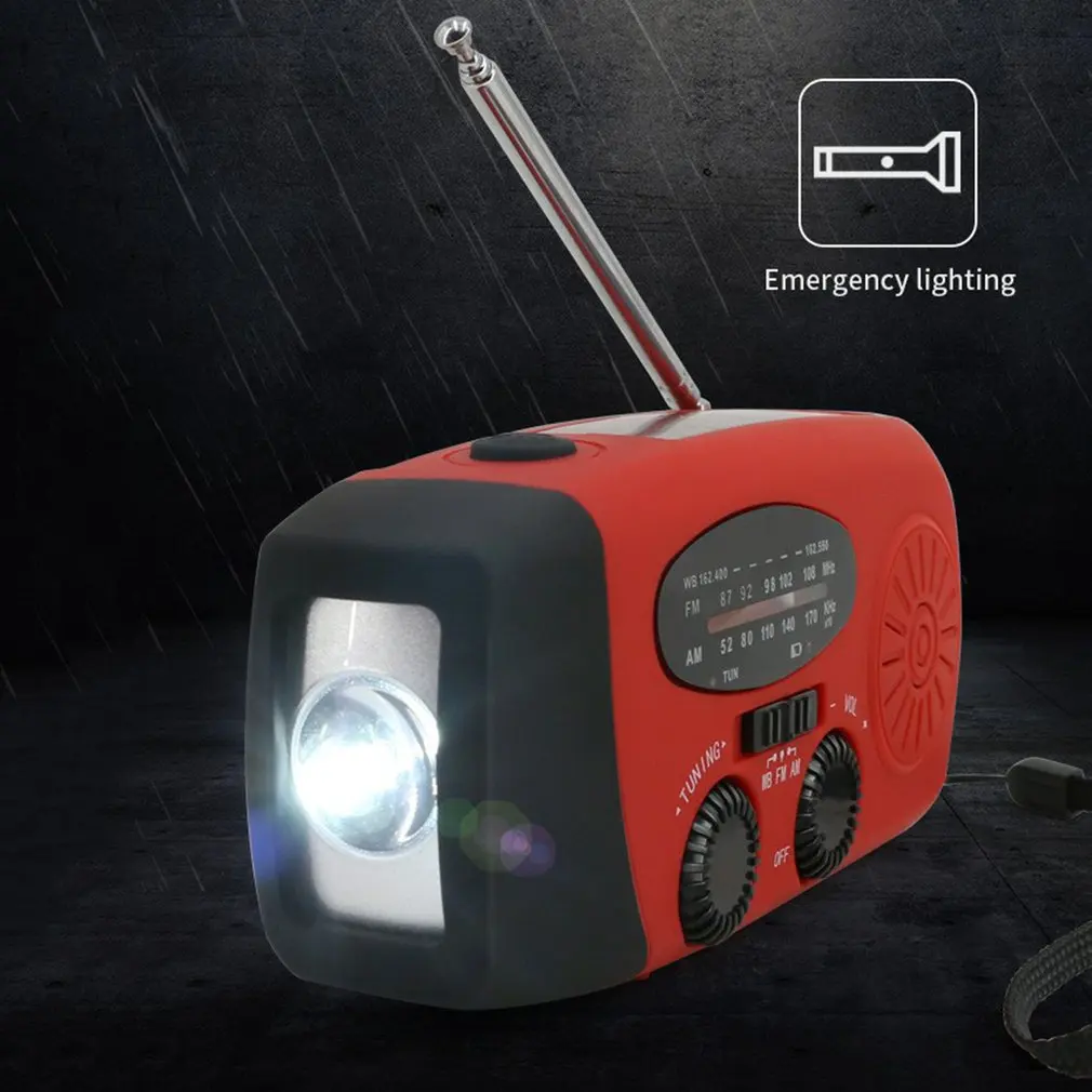 

USB Charge Radio Protable Solar Hand Crank Dynamo Powered AM/FM/NOAA Weather Radio Emergency Rescue LED Flashlight Mobile Power