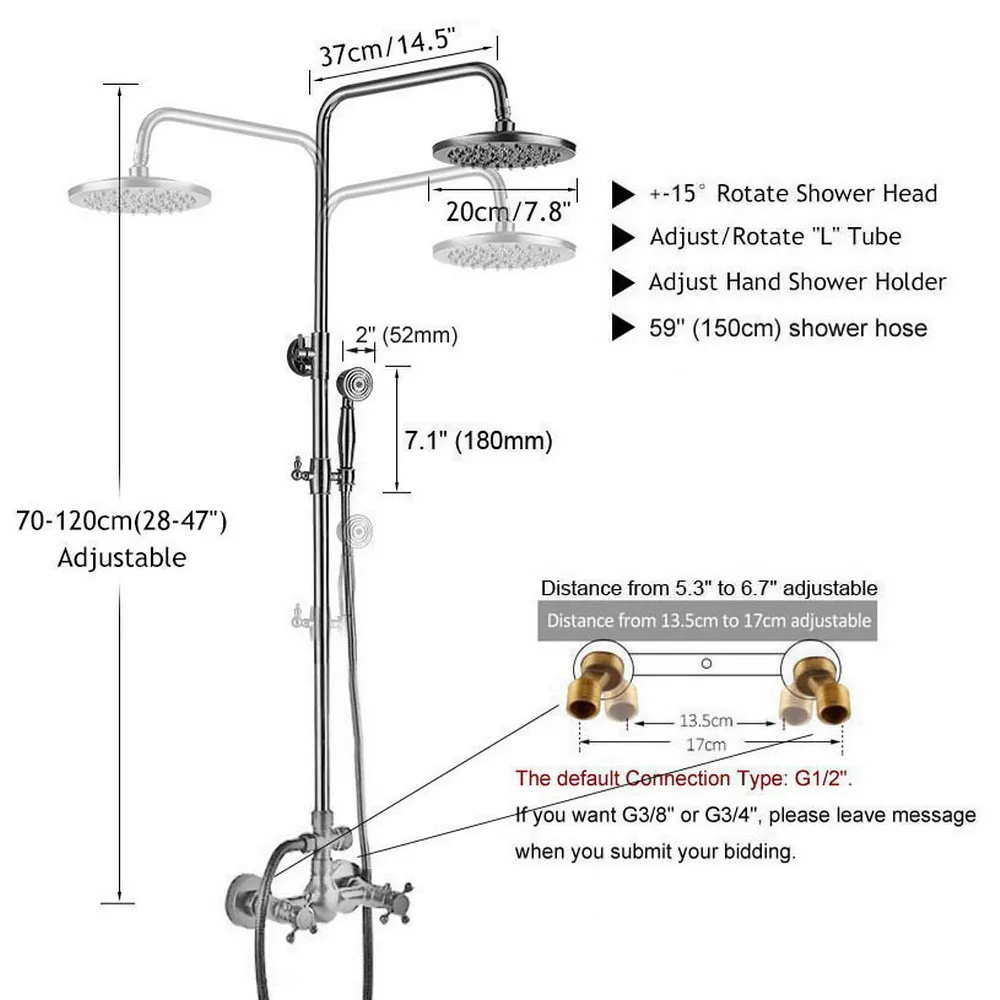 Black Oil Rubbed Brass Dual Cross Handles Bathroom 8 Inch Round Rain Shower Faucet Set Bath Mixer Tap Hand Shower mrs413