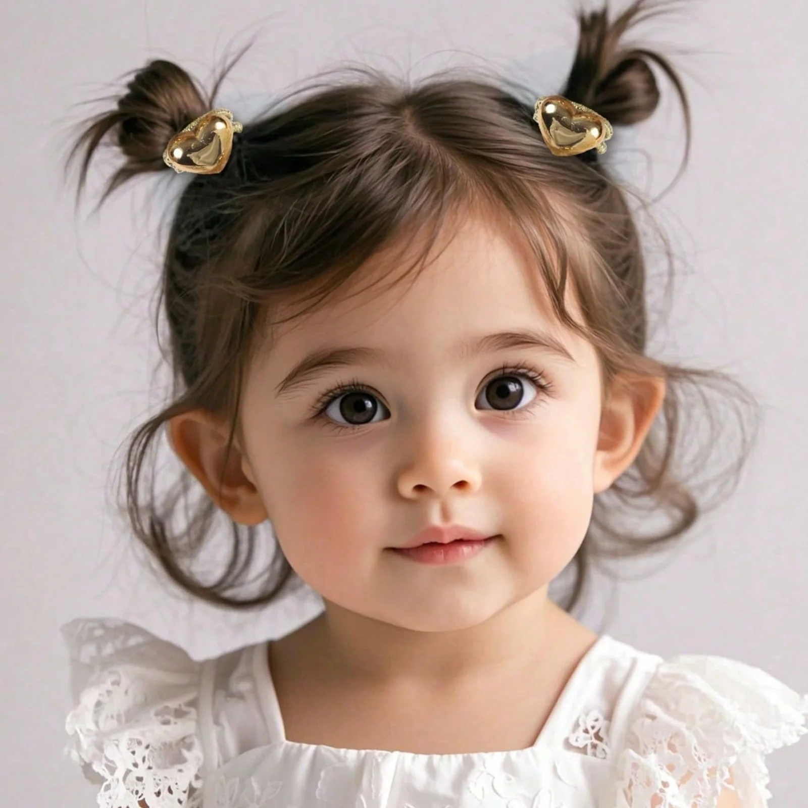 10PCS Gold Heart Hair Rings Set, Glittery Braided Hair Accessories For Girls, Cute Metallic Heart Decor Hair Bands image 2