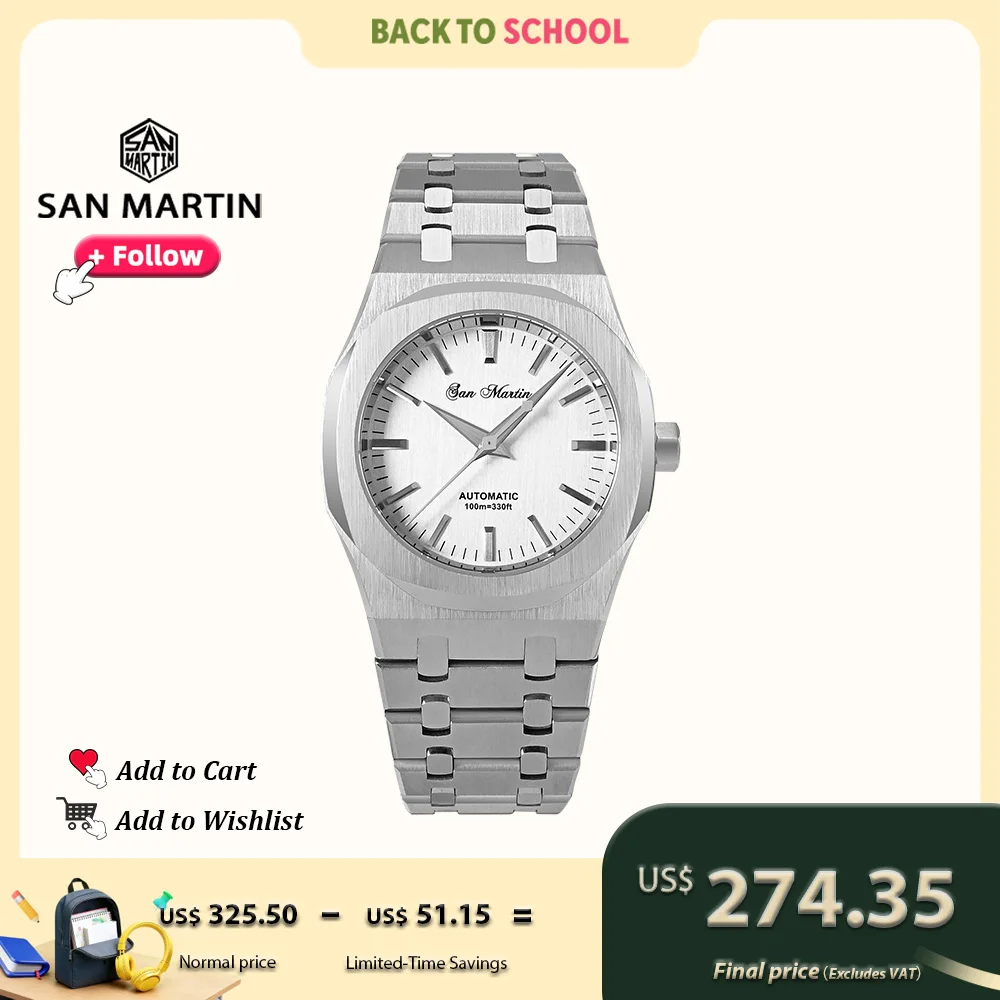 

San Martin 38,5 мм дубовые роскошные мужские часы Miyota 9015 Механические часы с автоподзаводом Сапфировый браслет 100 м Водонепроницаемые SN0013