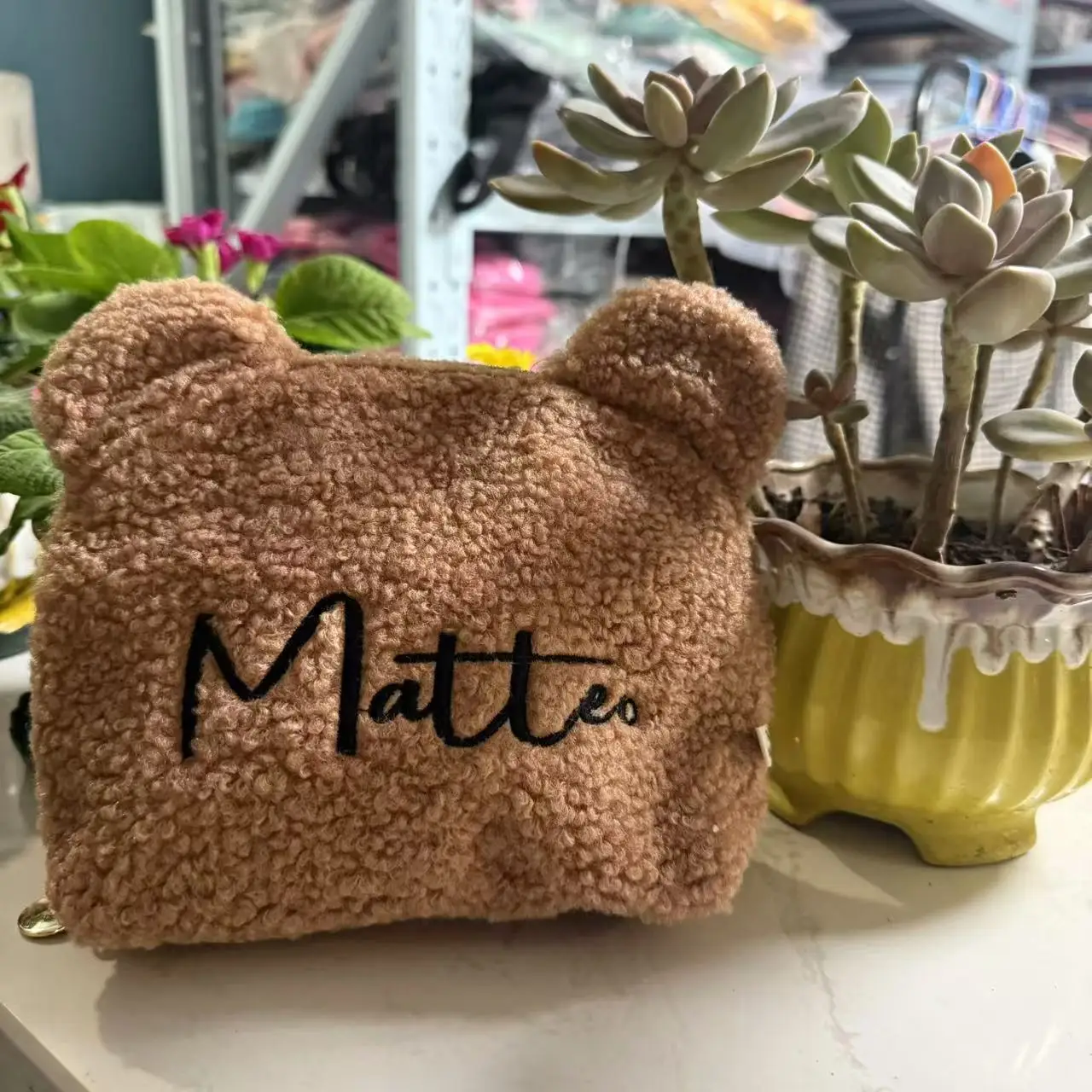 

Personalized Embroidered Teddy Fur Pouch Teddy Makeup Bag Custom Name Travel Pouch Toiletry Bag Women Accessories for Women