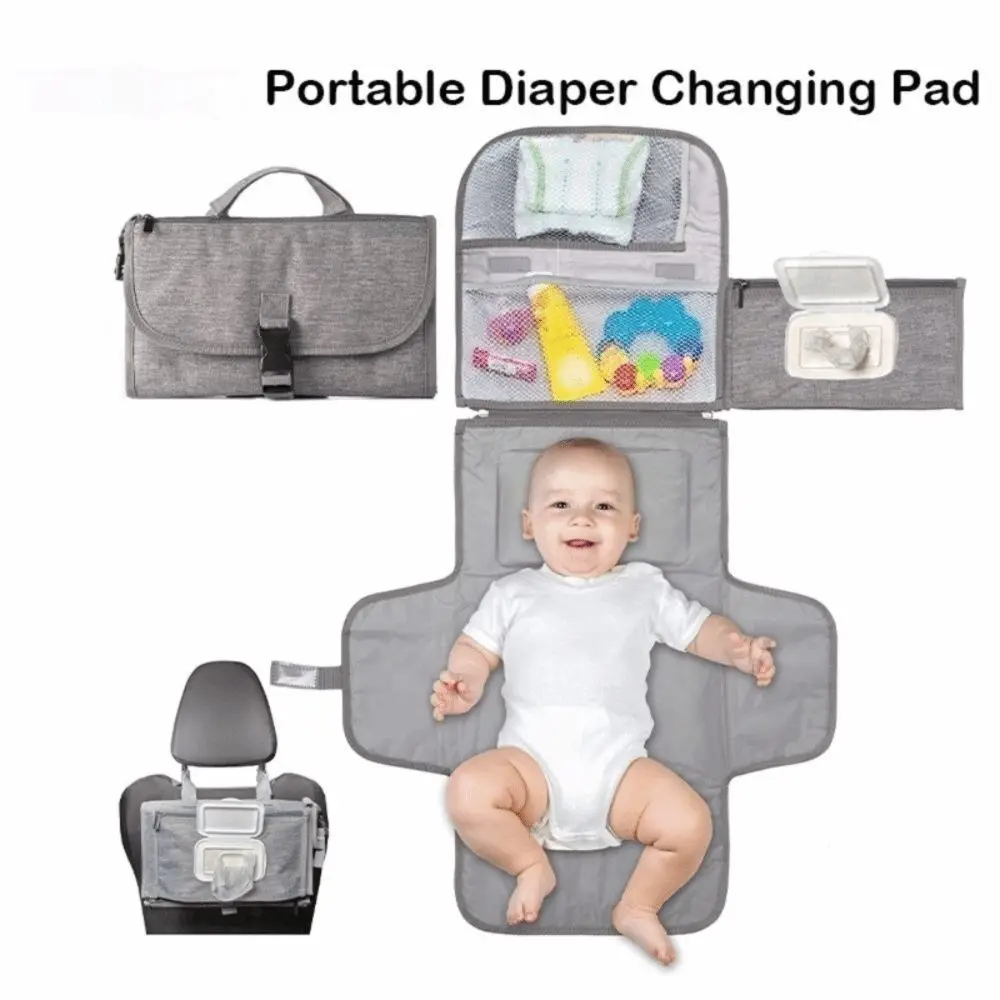 Portable Solid Color Baby Changing Pad 3 in 1 Multifunctional Foldable Diaper Bag Oxford cloth Waterproof Stroller Bag Cover Mat