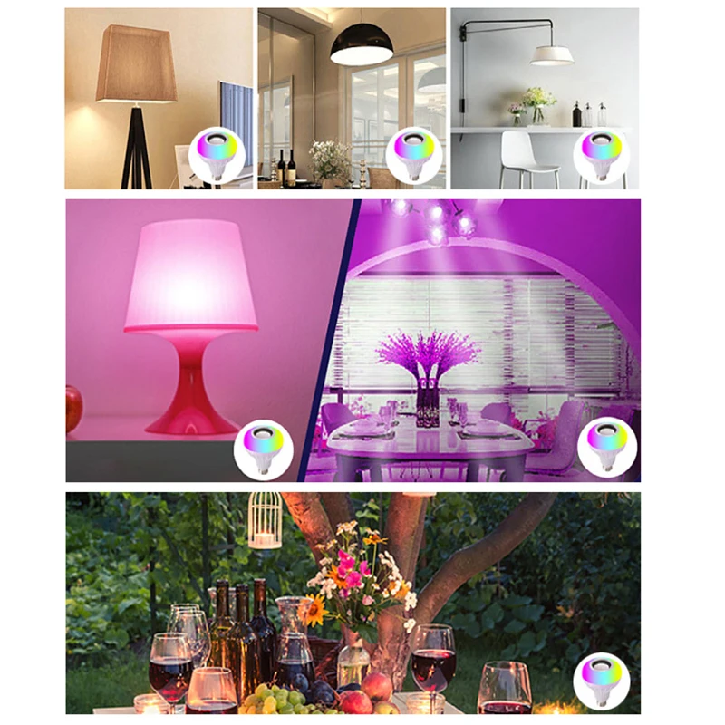 1set LED Bluetooth Lamp Smart Bulb Bluetooth Speaker Music Bulb E27 Smart Lamp Dimmable Light Bulb 12W Music RGB Decor Light