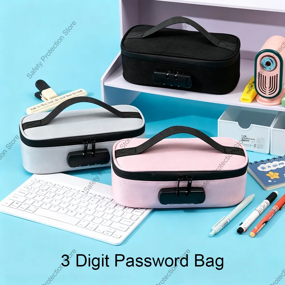 

3 Digit Password Lock Bag Handle Storage Box Combination Lock Safe Organizer Travel Portable Earphone Jewelry Storage Bag