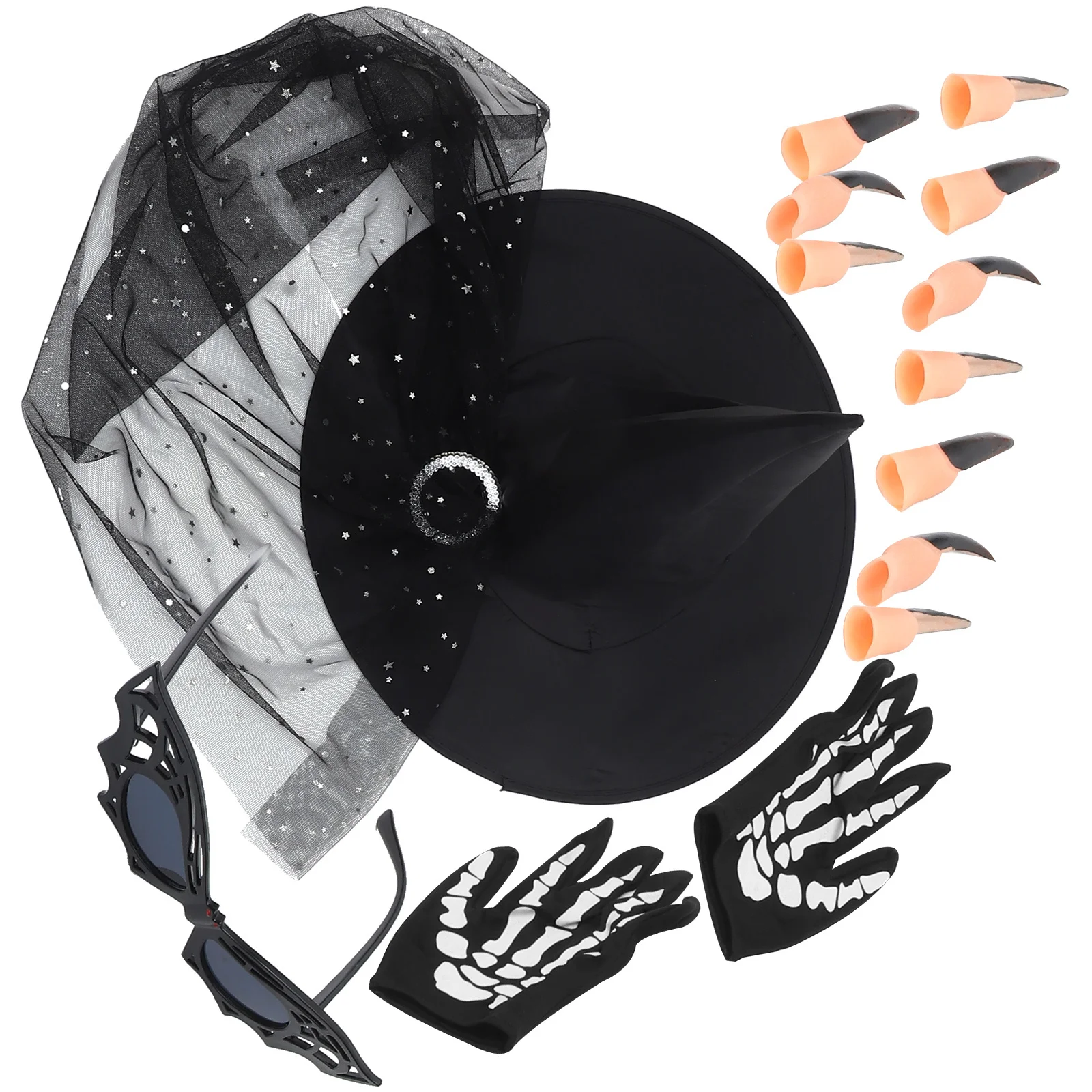 1Set Halloween Hexenhut Set Tragbare Sichere Material Cosplay Zubehör Gläser Handschuhe Gefälschte Nägel Party Liefert