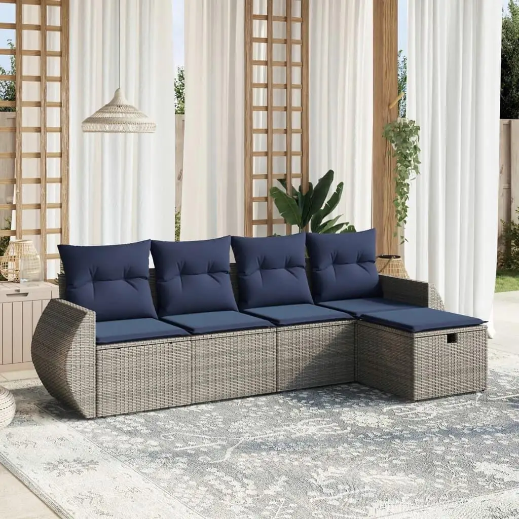

Gray Poly Rattan 5 Piece Patio Sofa Set with Cushions Modern Outdoor Furniture
