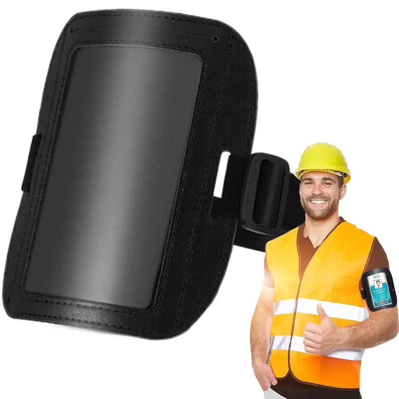 PU Leather Arm ID Document Badge Holder Adjustable Armband Holder Waterproof Ski Pass Holder Horizontal Arm Bands