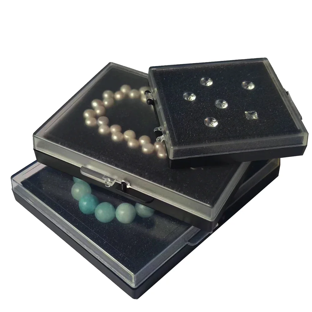 Transparent Gemstone Storage Box Pendant Organizer Badge Earrings Gift Packaging Box Black Foam Pad Beads Bracelete Diamond Box