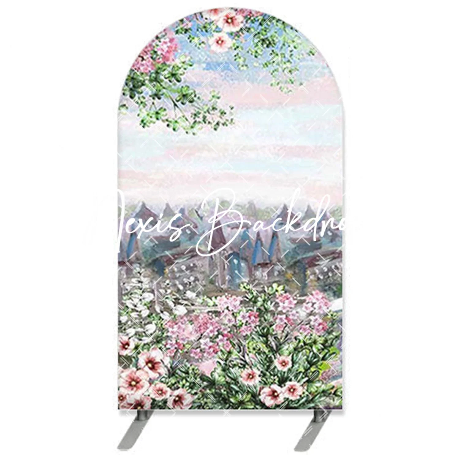 Romantic Floral Paris Backdrop Photography Background Fantasy Watercolor Painting Blossoms Pink Tone Paris Eiffel Tower Banner