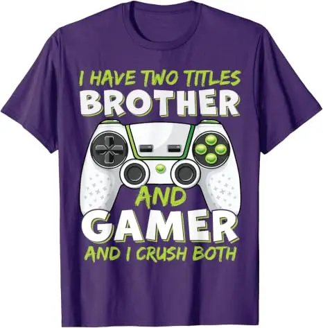 Ich habe zwei Titel: Bruder und Gamer, und ich bin in beiden hervorragend – T-Shirt mit Humor, lustige T-Shirts für Männer und Jungen, Gamer-T-Shirts mit Videospiel-Motiven. – Detail 12