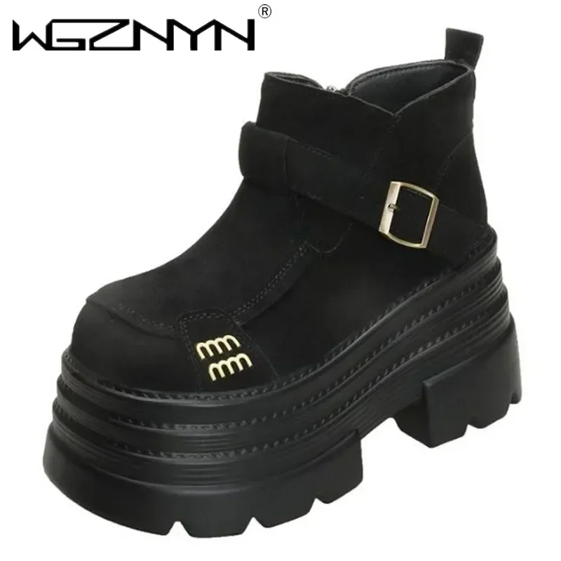 

Замшевые женские ботильоны на платформе в стиле панк, модная повседневная обувь, женская трендовая зимняя дизайнерская прогулочная уютная теплая женская зимняя обувь Botas Mujer