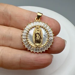 Classic Religious Saint Benedict Virgin Guadalupe Necklace Pendants Women Metal Zircon Sea Shell Charms For Jewelry Making