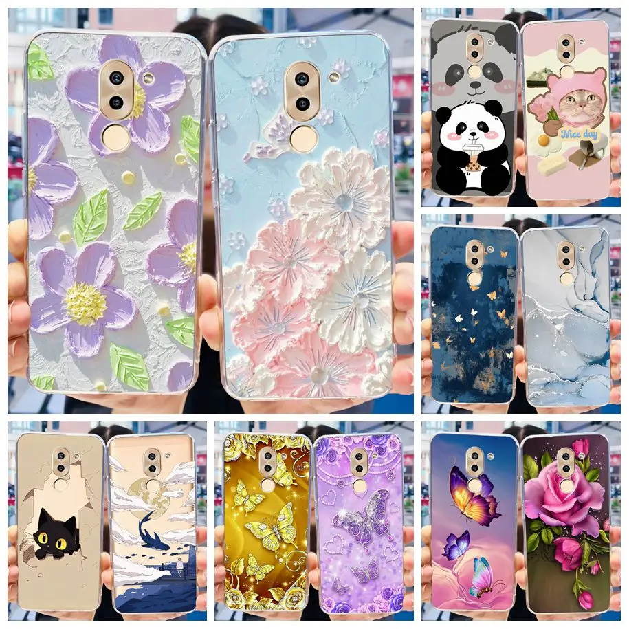 Dla Honor 6X Etui BLN-AL10 BLL-L22 BLN-L21 Cover Fashion Flower Clear Silicone Soft Funda Dla Huawei Mate 9 Lite GR5 2017 Bumper