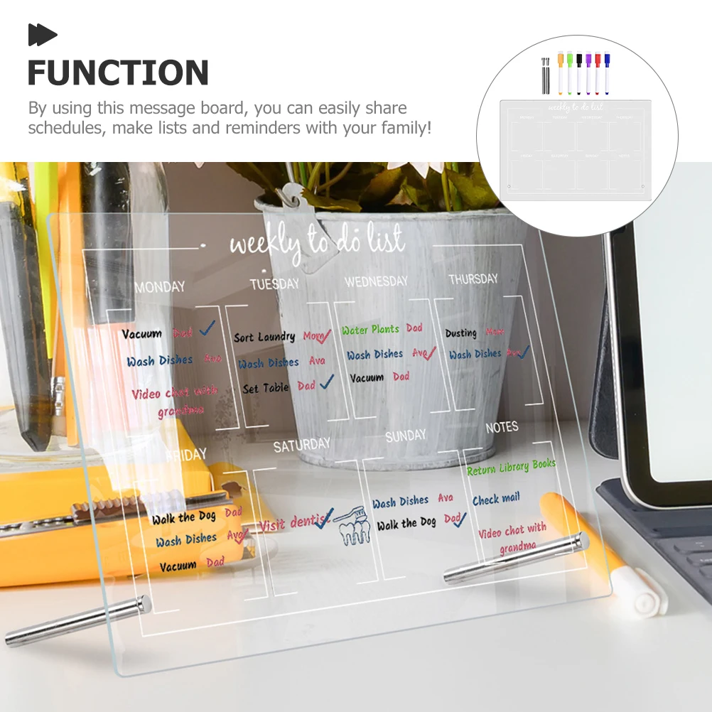 

1 set Rewritable Weekly Planner Magnetic Acrylic Transparent Message Board Set 2x7cm Nails 6 Pens Desk Household Office Writing