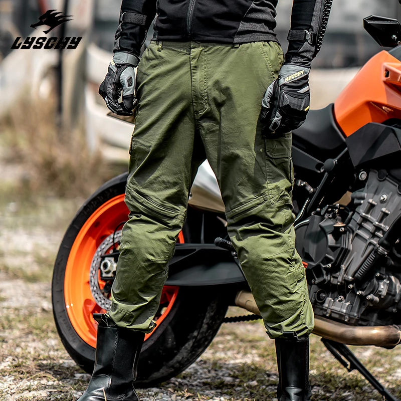 LYSCHY Motorcycle Pants Men's Summer Mesh Breathable Fall Resistant Slim Motorcycle Riding Pants with Knee Pads Cargo Pants Men