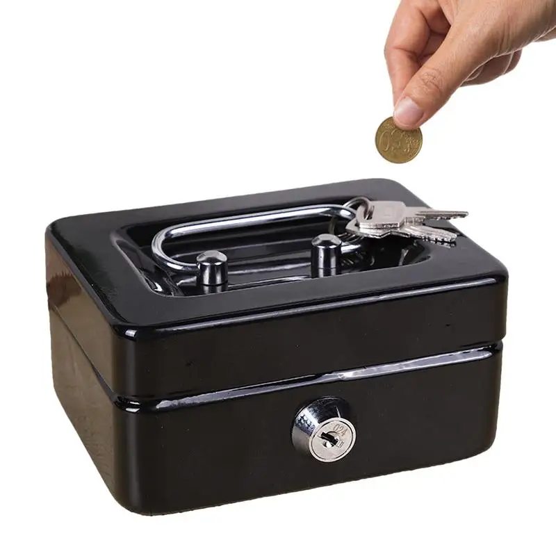 Cash Box with Lock Lightweight Money Cash Box for Change Lockable Petty Cash Deposit Tin Mini Cash Safe Box Money Storage Box