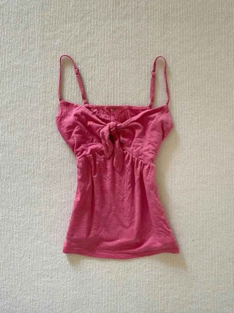 Vintage Bandage Sexy T Shirt Women Clothes Y2k Hot Girl Gothic Streetwear Punk Slim Tank Top Pink Casual 2000s Harajuku Crop Top