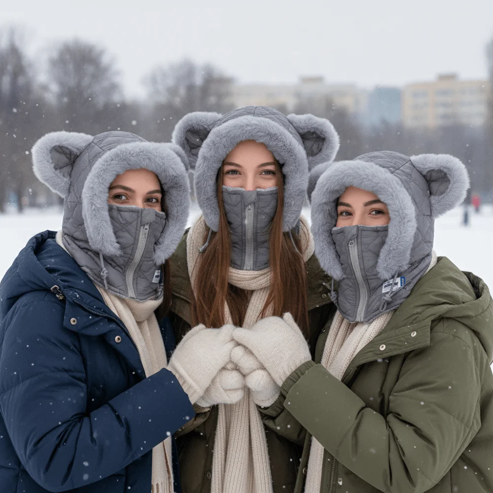 Warm Thick Winter Balaclava Hat Windproof Fleece Lined Full Face Neck Warmer Zipper Faux Fur Trim Ear Protection Hat Winter