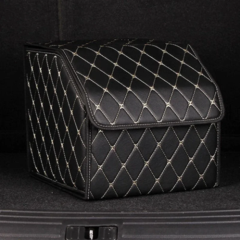 Portable Foldable Car Trunk Organizer Box Capacity PU Leather Storage Collapsible Trunk Bag with Lid Multiuse Waterproof Storage