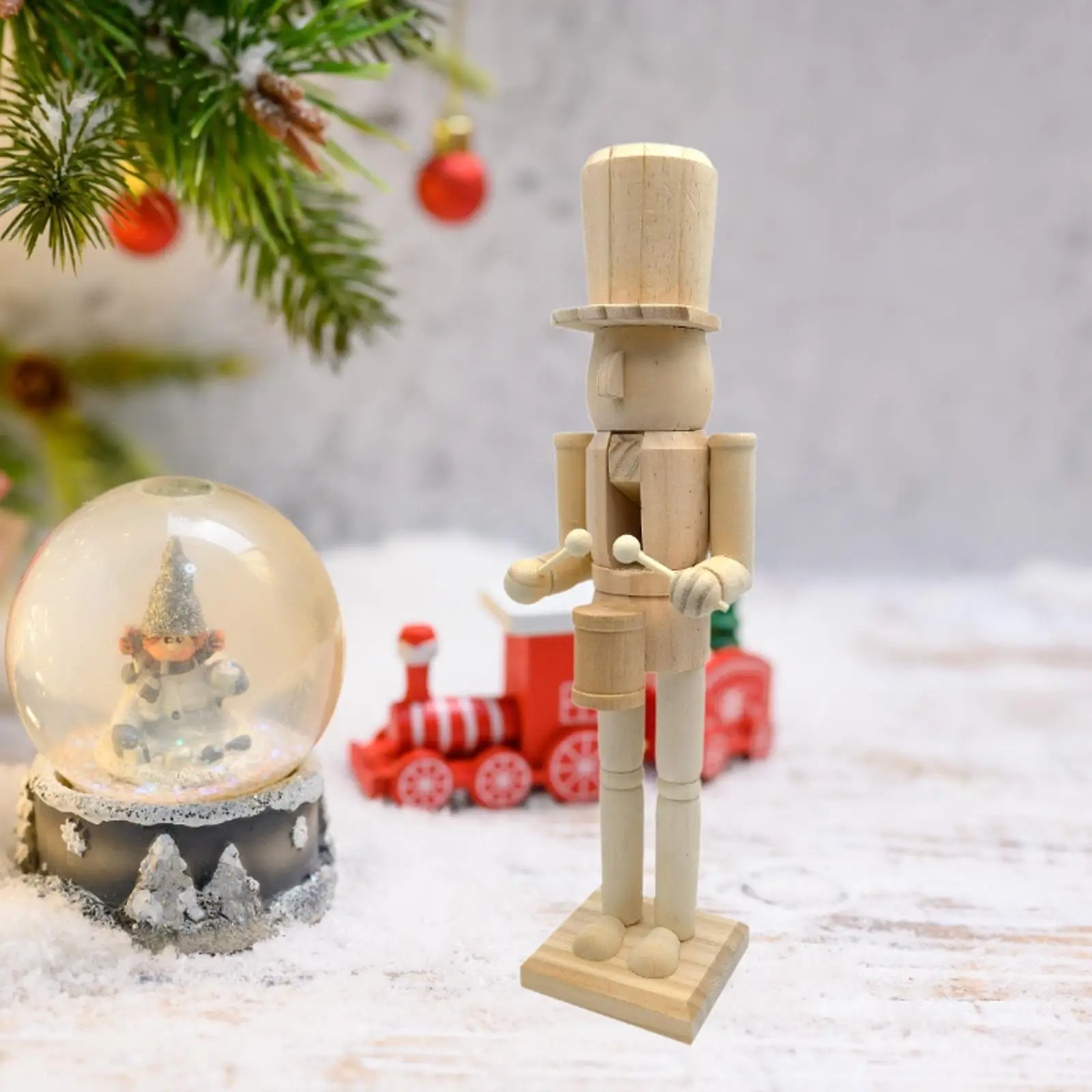 38cm Unfinished Wooden Nutcracker Figure DIY Unpainted Doll Puppet Toy Figurines for Xmas Tree Christmas Ornaments Arts Project