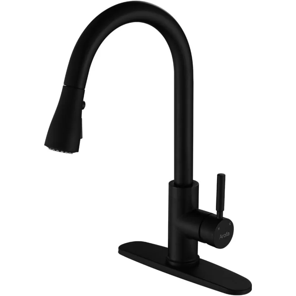 

Arofa Matte Black Kitchen Faucet, Kitchen Sink Faucet with Pull Down Sprayer Single Handle Stainless Steel Commercial Modern for