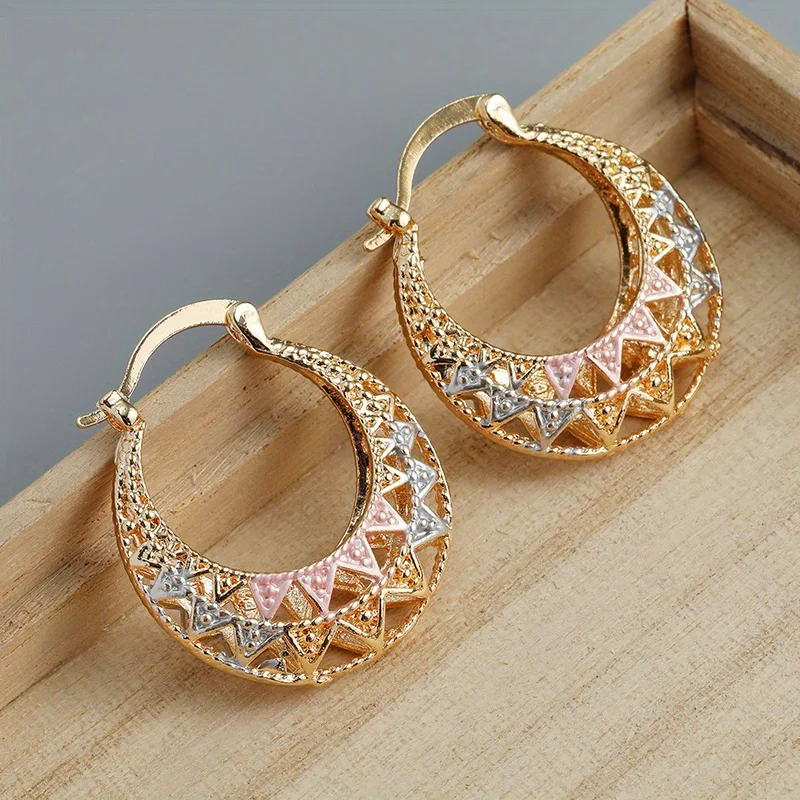 New Classic Trendy Hollow out Gold Earrings Copper Plated Round Eardrop For Women Girls Fashion Jewelry Accessories Wedding Gift
