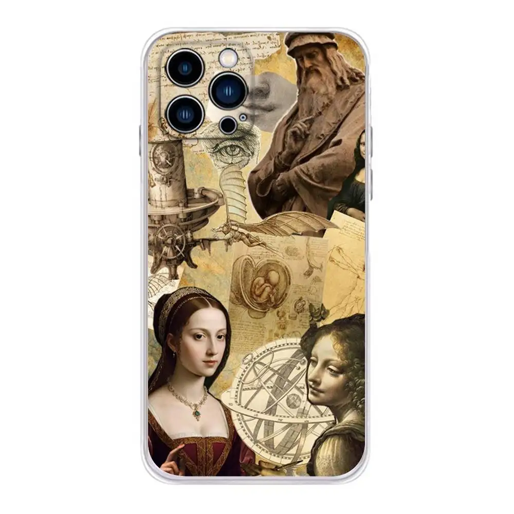 حافظة هاتف ليوناردو آرت دا فينشي لهواتف آيفون 16,15,14,13,12,11 Plus,Pro,Max,XR,XS,Plus,E,غطاء ناعم شفاف صغير