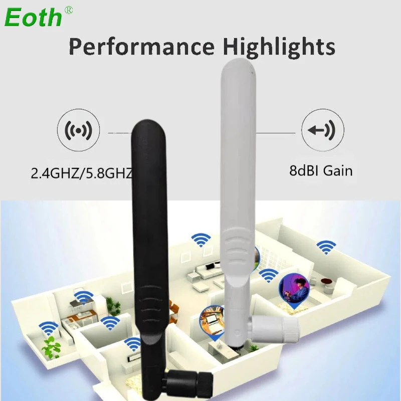 Eoth 2,4GHz SMA-Buchse Dualband-Antenne SMA 2,4GHz 8dBi WLAN-Antenne Largo SMA 5,8GHz für Kamera Heimnetzwerk Büronetzwerk PC – Detail 3