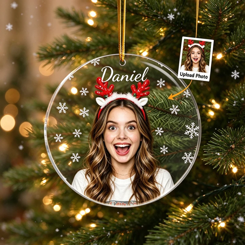 Custom Photo Name Christmas Acrylic Car Hanging Charm Round Pendant Personalized Rear View Mirror Pendant Pet Family Friend Gift