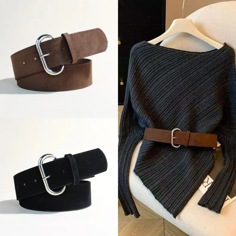 

2026 модный замшевый пояс с широким поясом Y2k Spicy Girl украшение с дизайном юбки, нишевый модный ретро-ремень