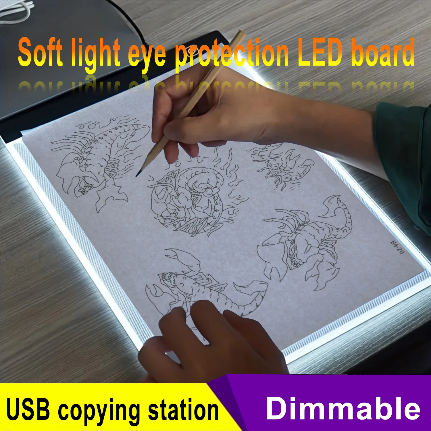 

Portable A5/A4 Tattoo Sketch Pad + 4 Drawing Sheets, LED Tracing Light Box, Ultra-Thin Adjustable USB-Powered Arts & Crafts LED