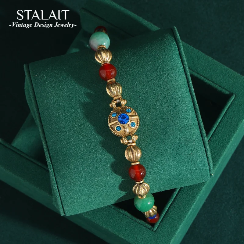 

Аксессуары Роскошные браслеты из бисера для женщин Винтаж золотого цвета Подвески из натурального стекла Браслеты Индийский дизайнер ко Дню святого Валентина