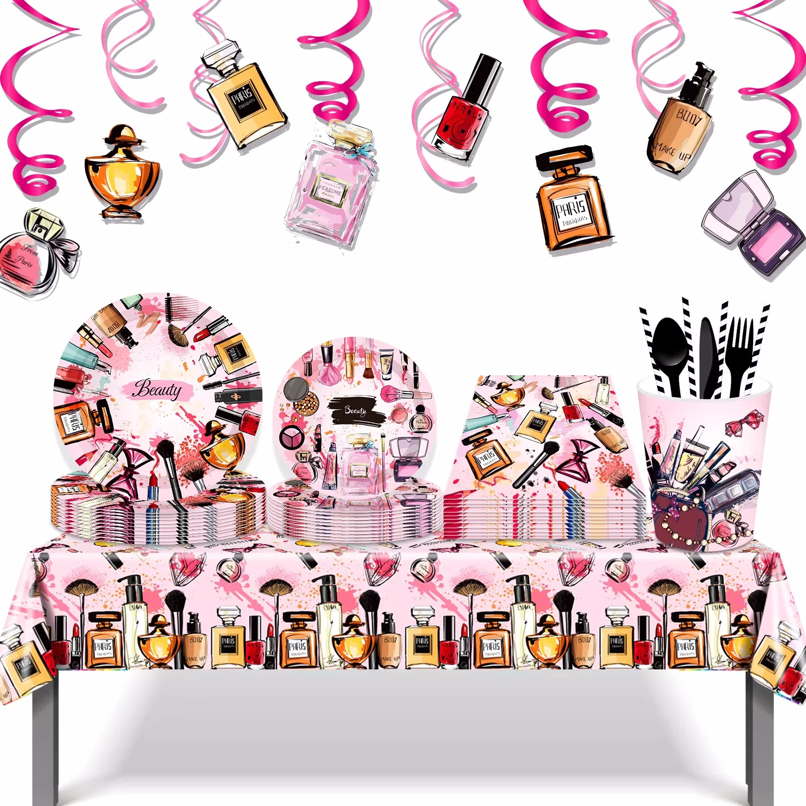Zestawy jednorazowej zastawy stołowej Make Up Spa Party Papierowe talerze Kubki Serwetki Dekoracja zastawy stołowej