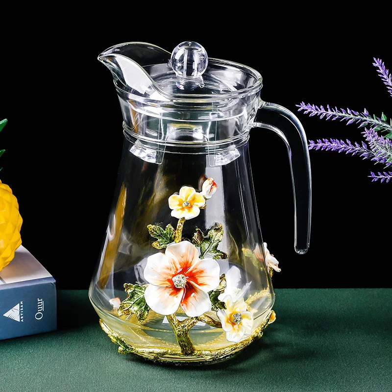 Creative Enamel Colored Glass Water Kettle, Summer Household Cooling Water Kettle, Juice Pot, Heat-resistant Teapot, Tea Set