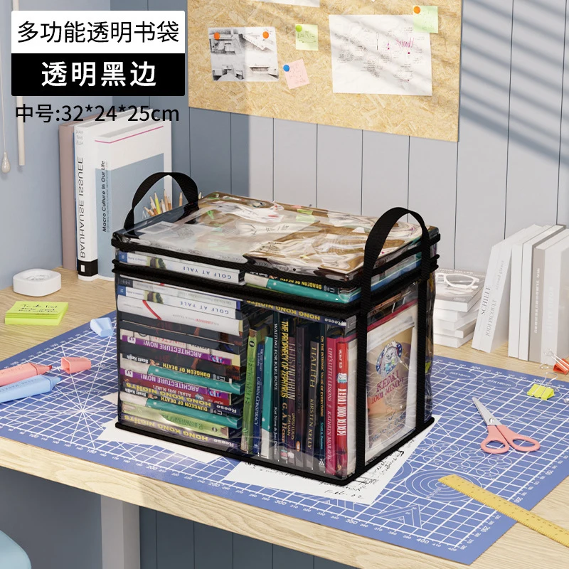 Foldable Book Box Student Dormitory Classroom Large Capacity Book Organizer Transparent Waterproof Book Organizing Storage Box