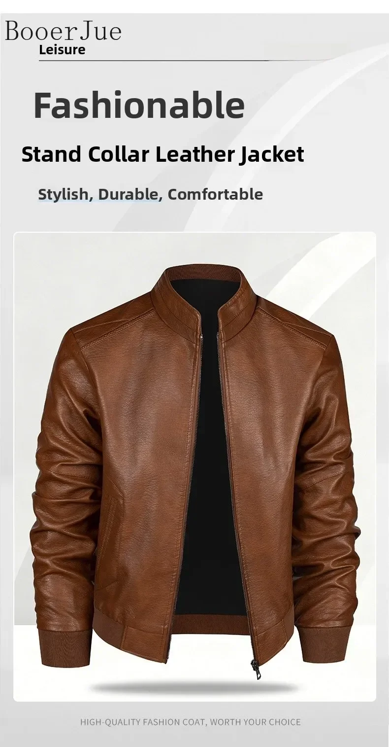 Herren Lederjacke Herbst Winter Kunstledermantel Koreanischer Stil Slim Fit Lässig Trendig Vielseitig Stilvolle Oberbekleidung für Männer 6XL – Detail 2