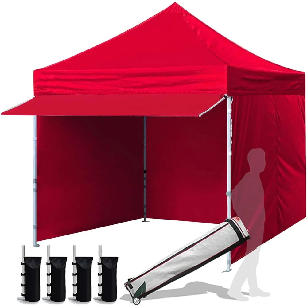 

10 x10 Pop up Canopy Commercial Tent Outdoor Party Canopies with 4 Removable Zippered Sidewalls and Roller Bag(Red) Freight free