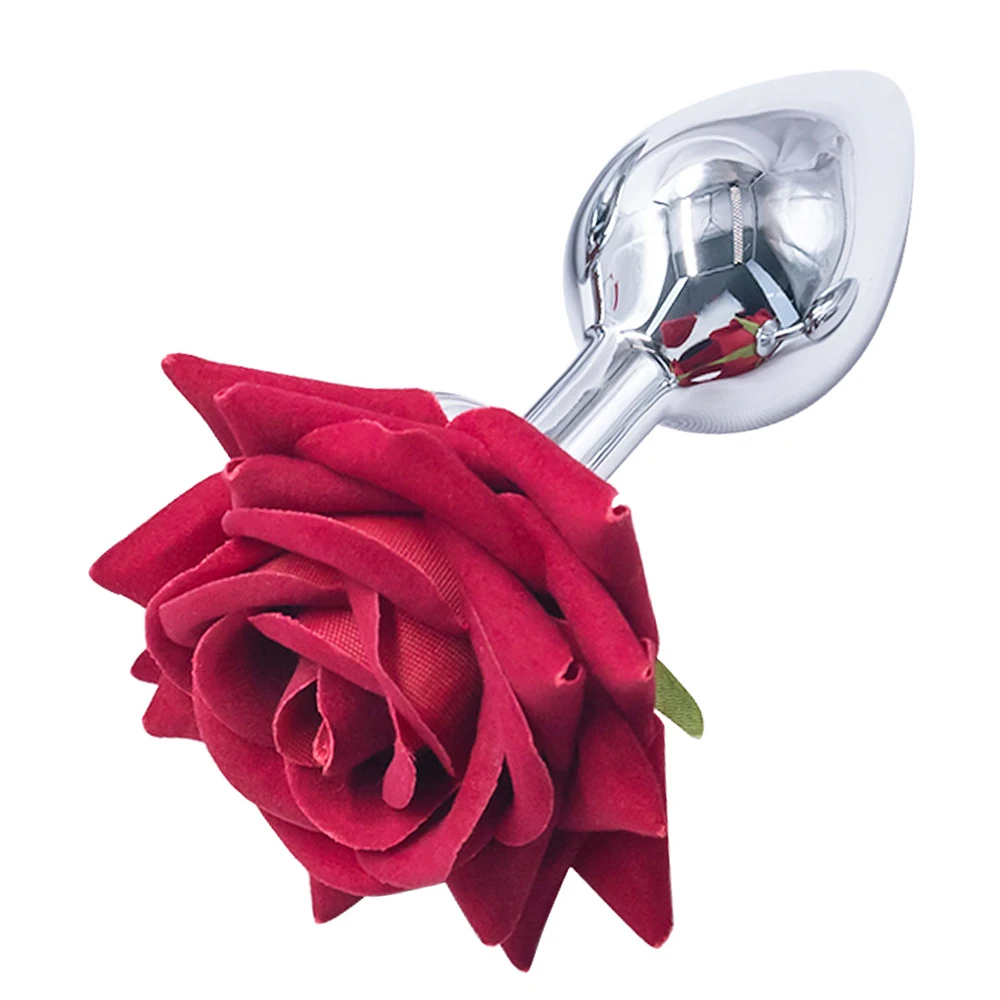Rose Flower Shaped Metal Anal Plug Prostate Massager G-point Climax Stimulator Butt Plug Anal Trainer for Couples Men Women 18+
